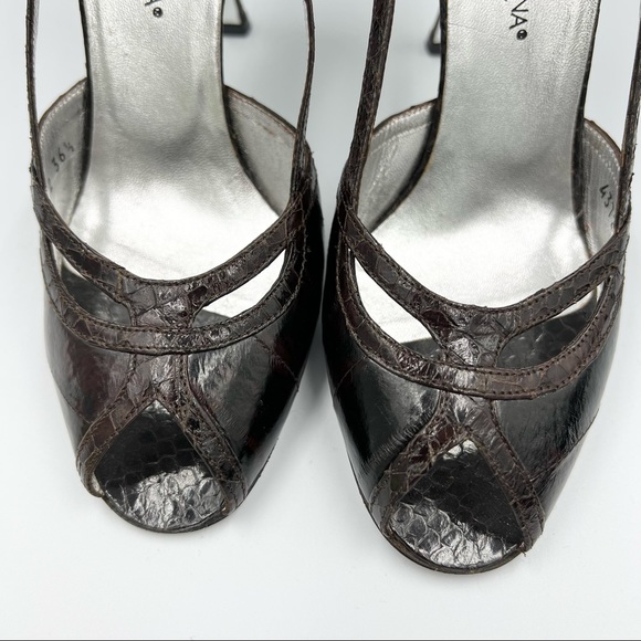 Dolce & Gabbana Croc Embossed Brown Leather Heels With Dust Bag EU36.5/US6.5 - Picture 4 of 10